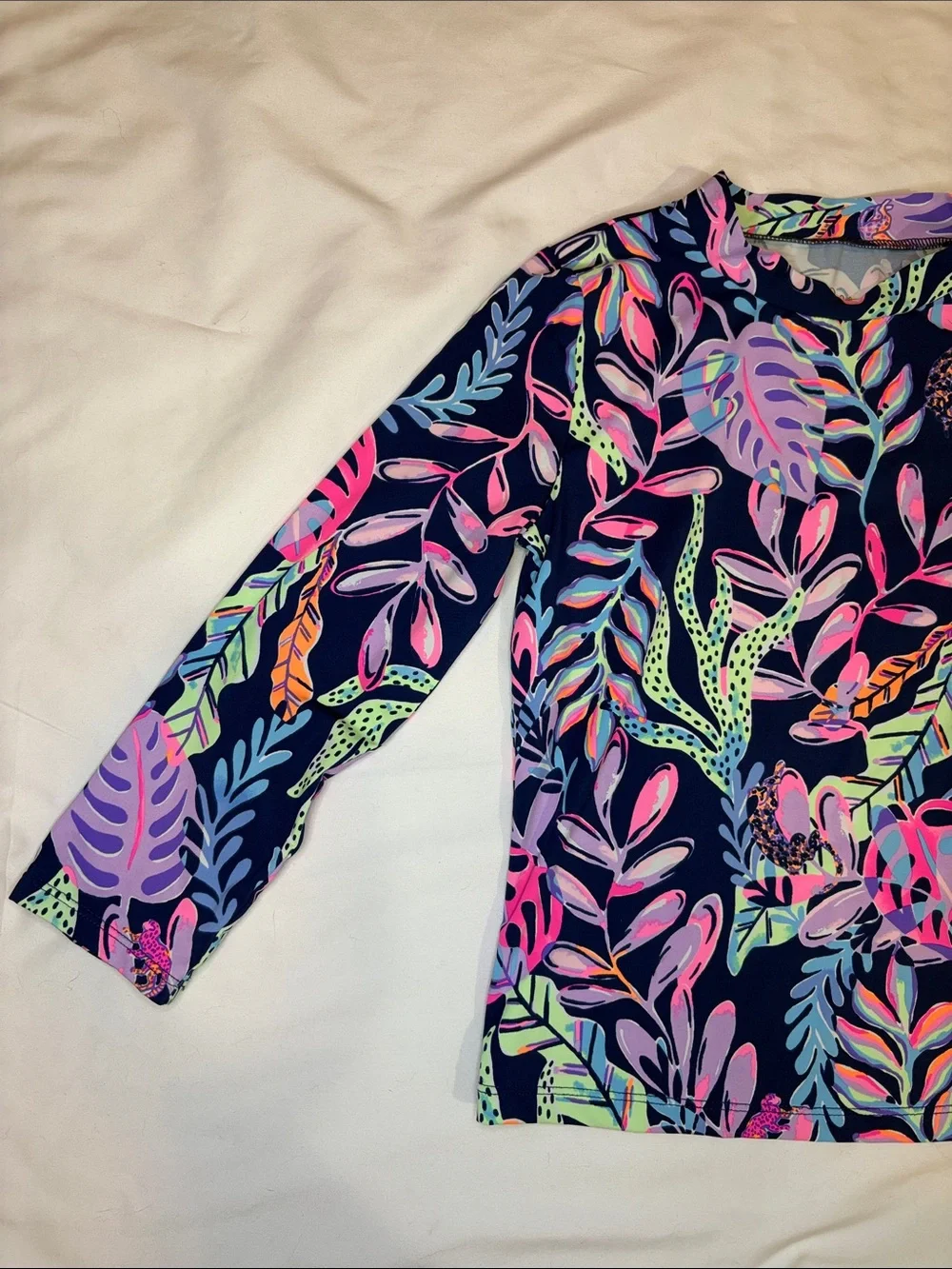 Youth Girls Lilly Pulitzer Long Sleeve Beach Swim Rash Guard Tropical Navy Sea